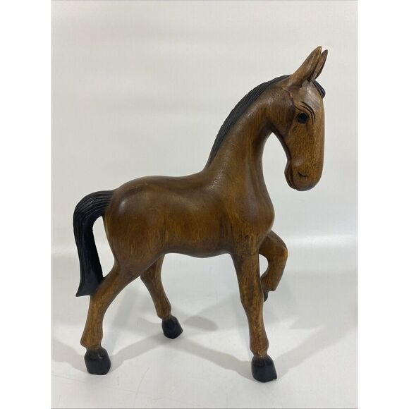 Vintage Large MCM Solid Wood Horse Hand Carved Sculpture 14”